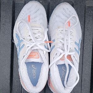 ASICS Women's White and Light Blue Athletic Shoes